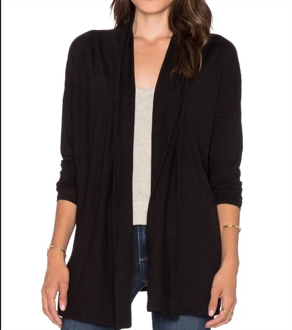 NEW BOBI rib mix open cardigan in black
